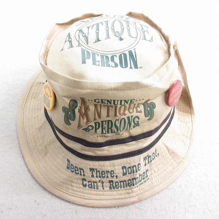 中古 ハット 90年代 90s ANTIQUE 缶バッジ デッドストック コットン ベージュ他 カーキ 内側メッシュ 25aug12