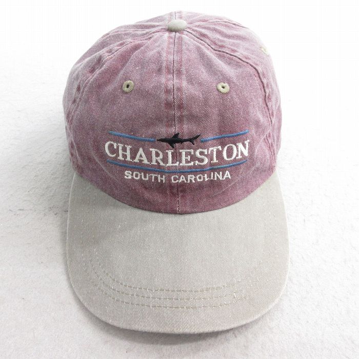 中古 キャップ CHARLESTON 刺繍 ツートンカラー コットン エンジ系他 25aug12