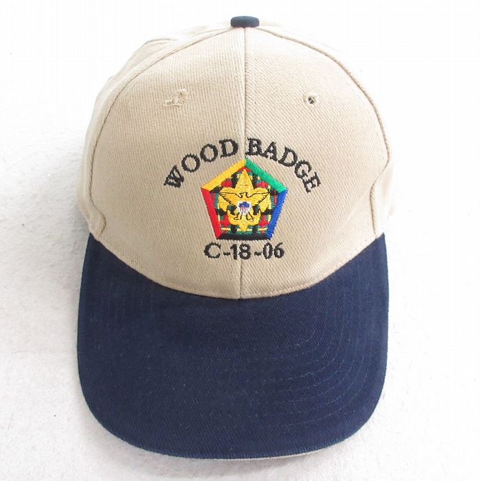 【50%OFF】中古 キャップ 00年代 00s WOOD BADGE ボーイスカウト 刺繍 ツートンカラー ベージュ他 カーキ 25aug20