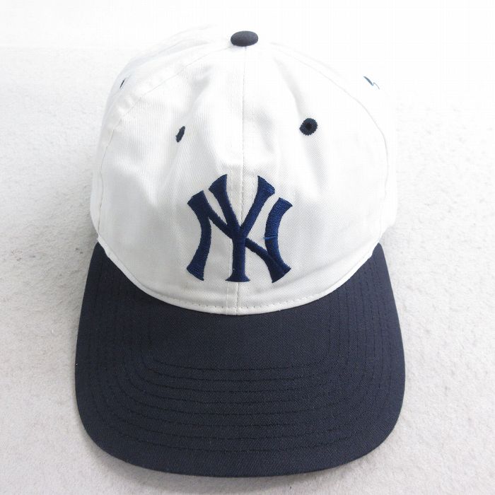 中古 キャップ 90年代 90s MLB ニューヨークヤンキース 刺繍 ツートンカラー 白他 ホワイト メジャーリーグ ベースボール 野球 25aug26