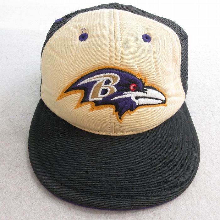 中古 メッシュ キャップ NFL ボルチモアレイブンズ 刺繍 ツートンカラー 黒他 ブラック アメフト スーパーボウル 25sep27