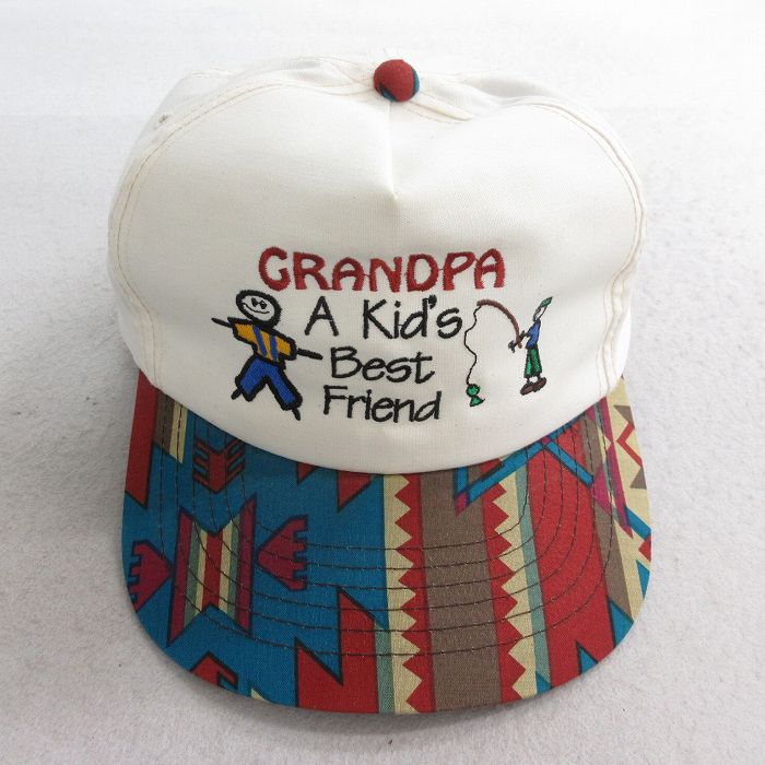 中古 キャップ 90年代 90s GRANDPA 刺繍 ネイティブ柄 コットン 生成り他 25sep30