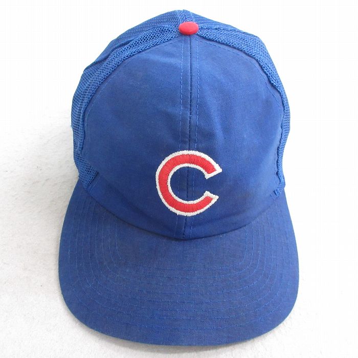 中古 メッシュ キャップ 80年代 80s MLB シカゴカブス 刺繍 青 メジャーリーグ ベースボール 野球 25nov25