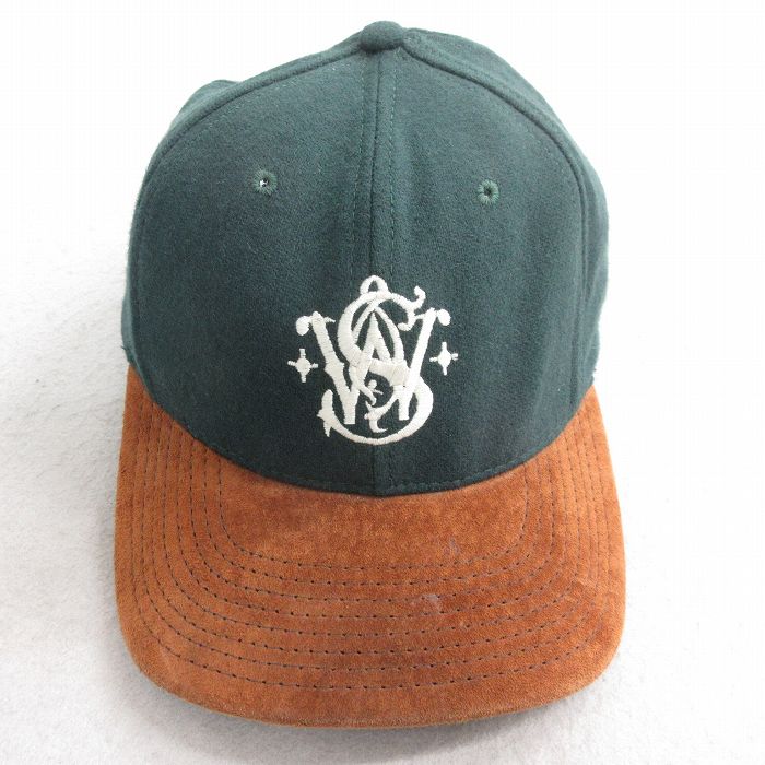 中古 キャップ 90年代 90s SW 刺繍 ツートンカラー ウール USA製 緑他 25nov25