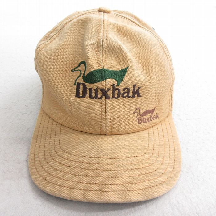 中古 ダックスバック キャップ 90年代 90s ビッグロゴ 刺繍 ダック地 USA製 濃ベージュ 25nov27