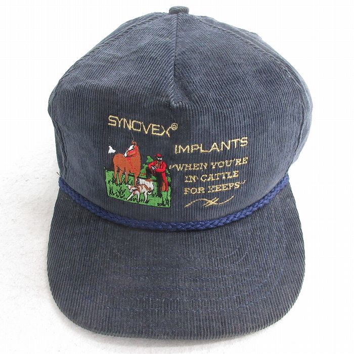 中古 キャップ 90年代 90s SINOVEX 刺繍 コーデュロイ USA製 紺 25dec23