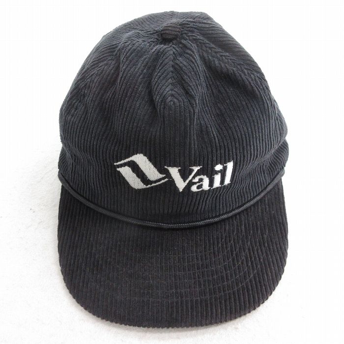 中古 キャップ 90年代 90s Vail 刺繍 コーデュロイ 太畝 コットン 黒 26mar05