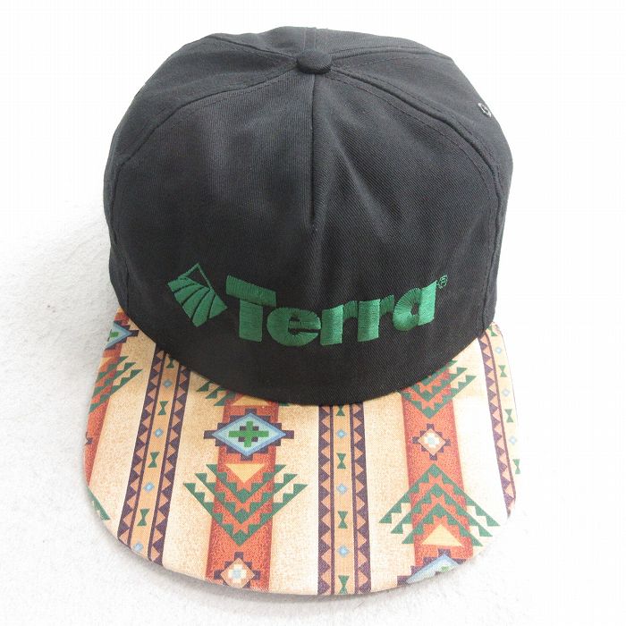 中古 キャップ 90年代 90s Terra 刺繍 ネイティブ柄 ラグ柄 USA製 黒他 26mar05