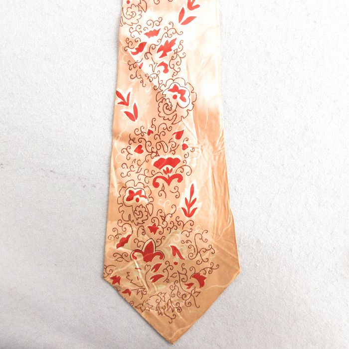 中古 ビンテージ ネクタイ 60年代 60s 花柄 ベージュ カーキ 24nov11