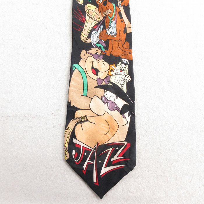 中古 ネクタイ 90年代 90s 原始家族フリントストーン スクービードゥー シルク 黒 ブラック 【spe】 24nov11