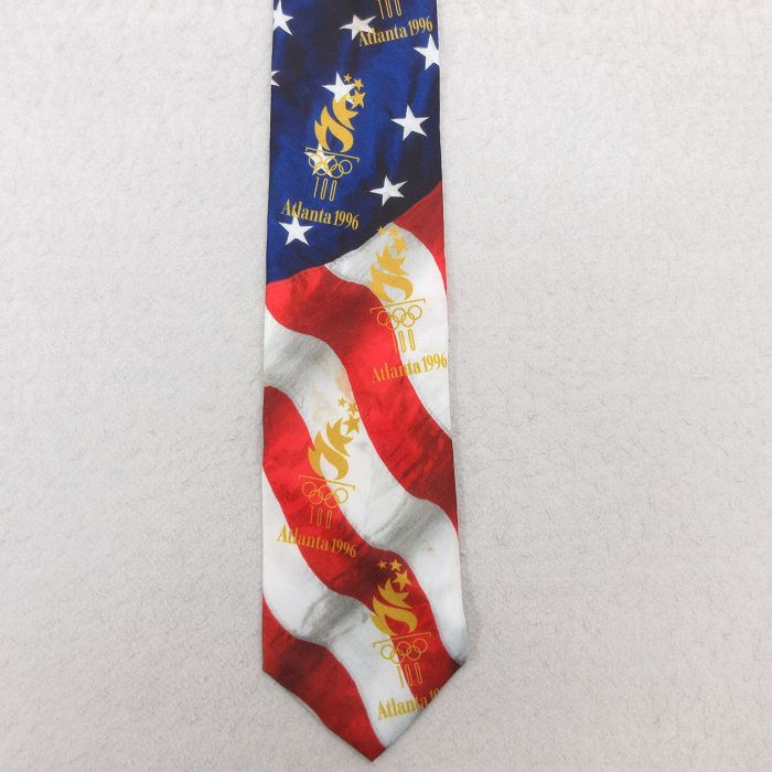 【20%OFF】中古 ラルフマーリン ネクタイ 90年代 90s アトランタオリンピック USA製 紺他 ネイビー 25feb13