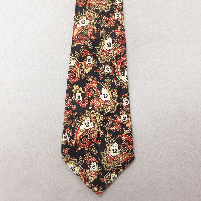 中古 ネクタイ 90年代 90s ディズニー DISNEY ミッキー MICKEY MOUSE シルク 黒 ブラック 【spe】 25jun30