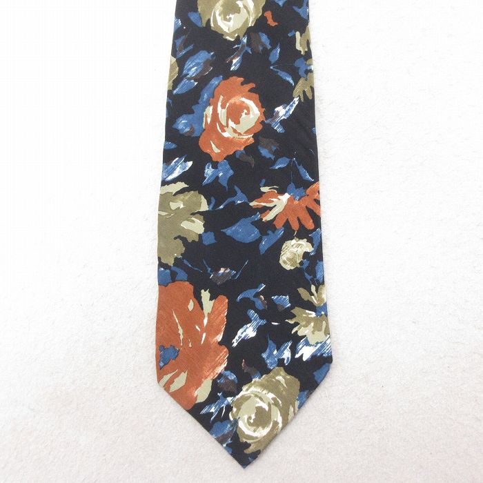 【50%OFF】中古 ネクタイ 90年代 90s 花 シルク イタリア製 黒 ブラック 25jun30