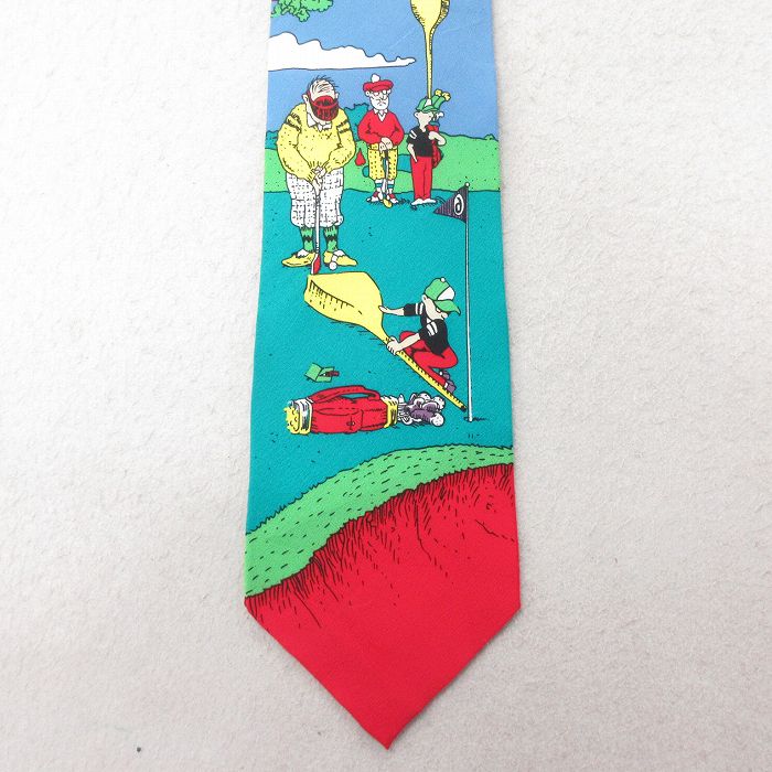 中古 ネクタイ 90年代 90s ゴルフ シルク 薄紺他 ネイビー 【spe】 25jul01