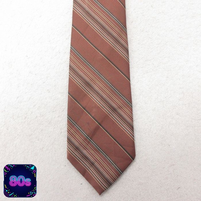 中古 ネクタイ 80年代 80s こげ茶 ブラウン ボーダー 25jul01