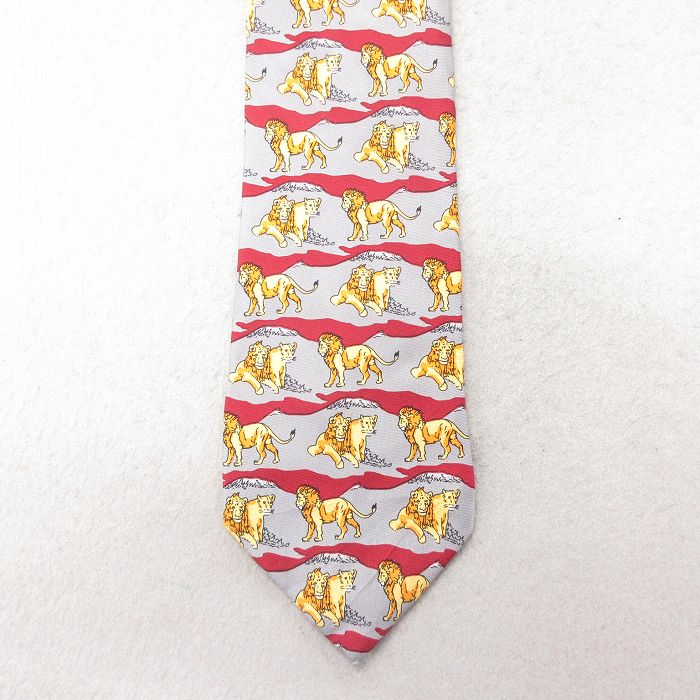 中古 ネクタイ 90年代 90s ライオン シルク USA製 グレー 25jul01