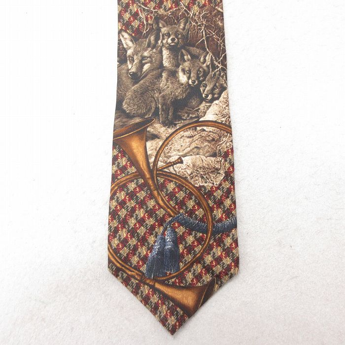 中古 バンヒューセン ネクタイ 90年代 90s キツネ シルク エンジ他 25jul01