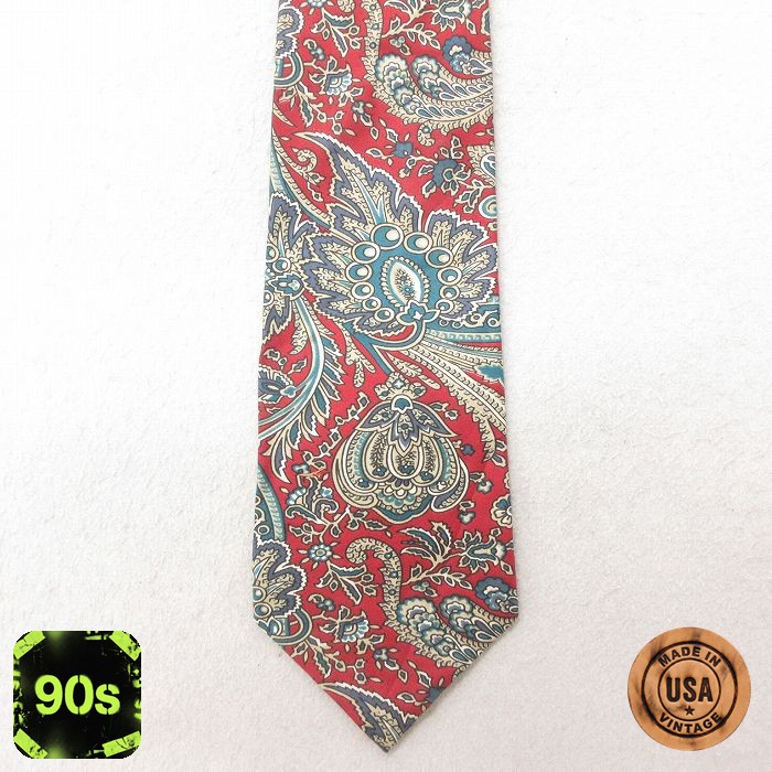 中古 ネクタイ 90年代 90s 花柄 シルク USA製 エンジ 25jul10