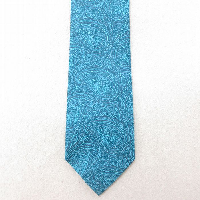 中古 ネクタイ 花柄 シルク 青 ブルー 25jul10