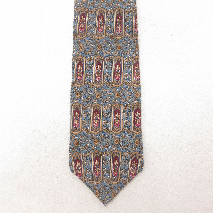 中古 ネクタイ 花柄 シルク グレー 25jul10