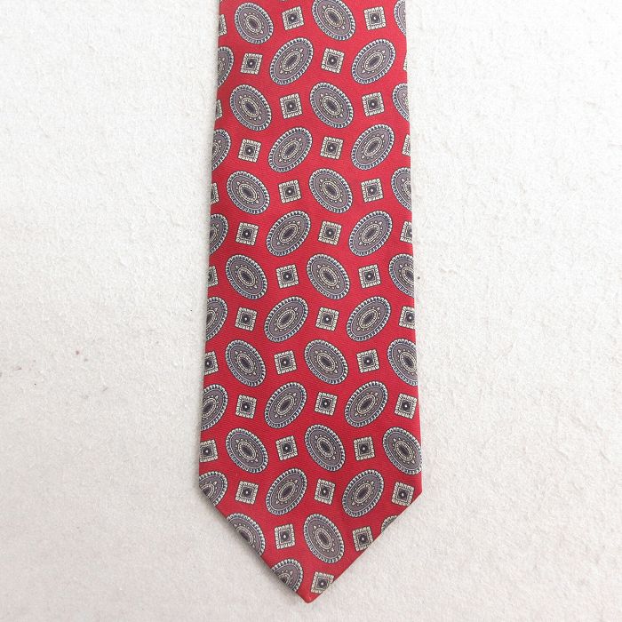 中古 GANT ネクタイ 90年代 90s 総柄 シルク USA製 エンジ 25jul10