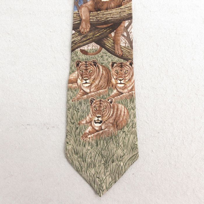 中古 ネクタイ 90年代 90s ライオン シルク USA製 ベージュ他 カーキ 【spe】 25jul10