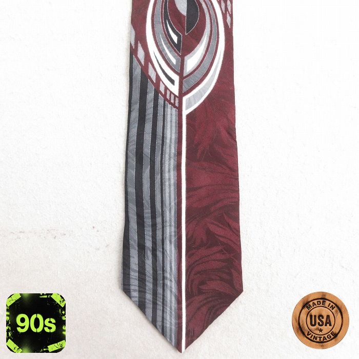 中古 ネクタイ 90年代 90s シルク USA製 エンジ他 25jul10