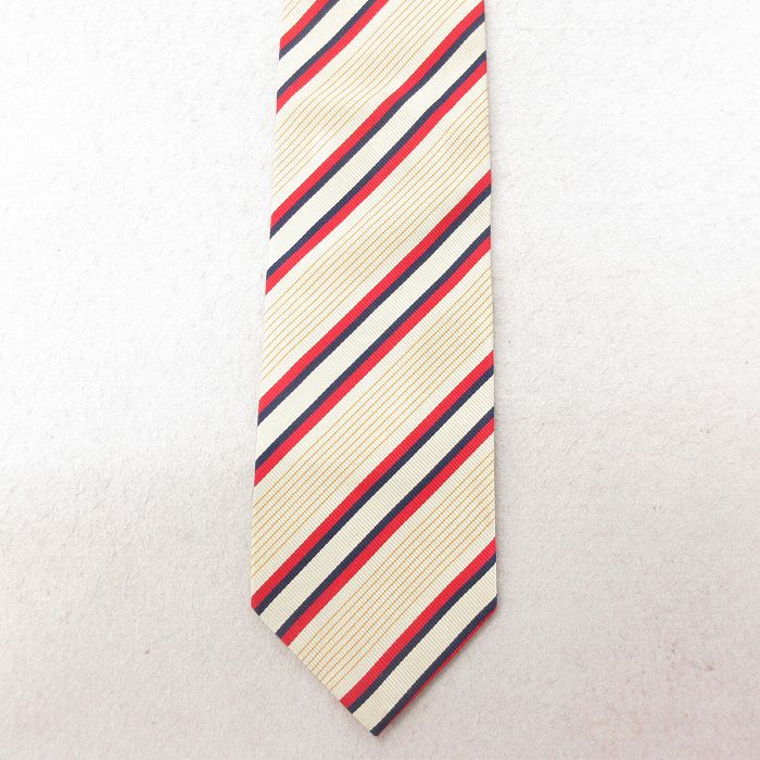 【50%OFF】中古 ネクタイ シルク イタリア製 薄ベージュ カーキ ボーダー 25jul15