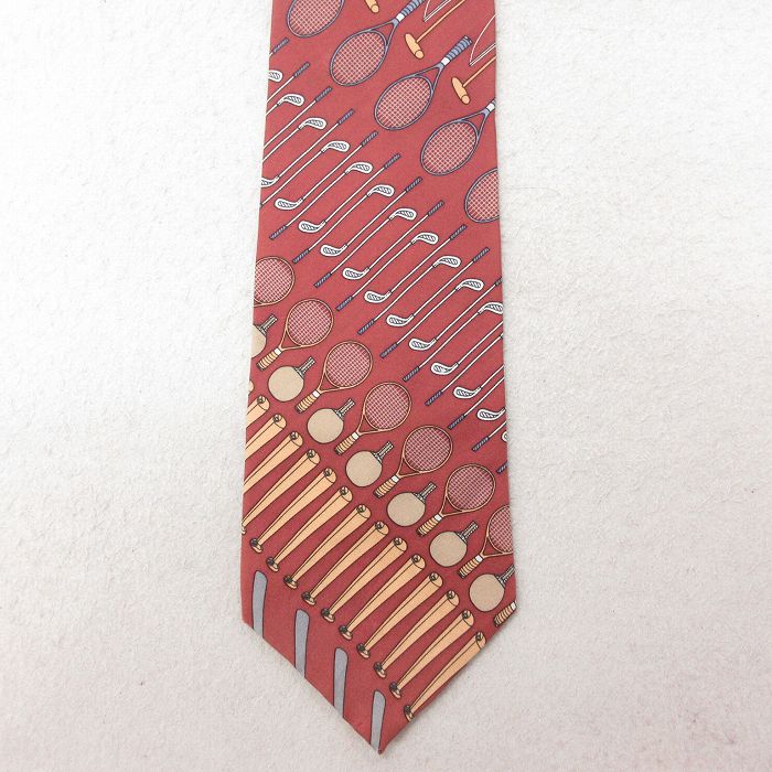 中古 ネクタイ 90年代 90s ラケット バット シルク USA製 エンジ 25jul15