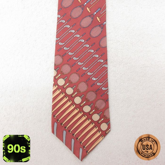 中古 ネクタイ 90年代 90s ラケット バット シルク USA製 エンジ 25jul15