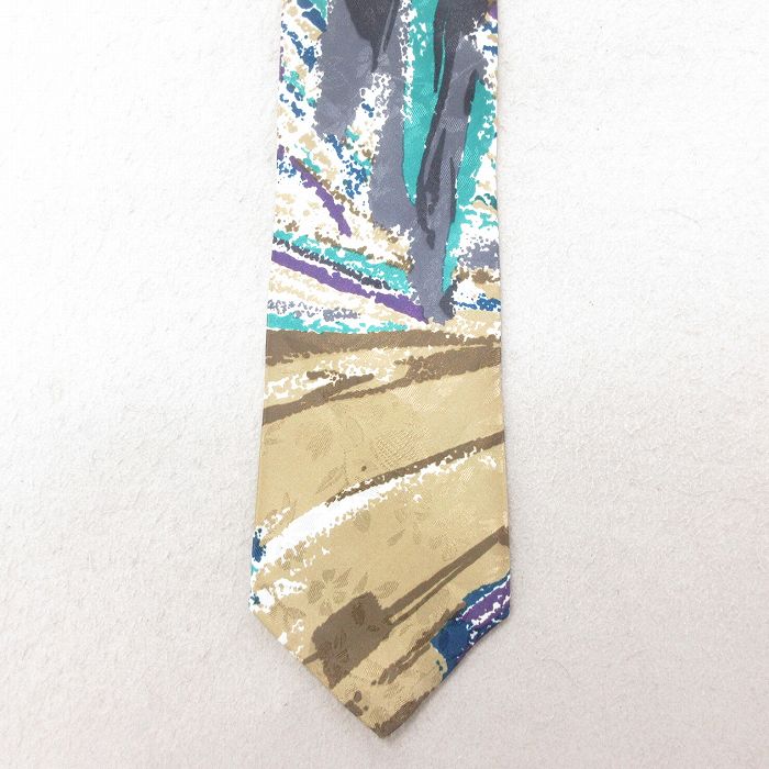 中古 ネクタイ 90年代 90s 花柄 USA製 ベージュ他 カーキ 25jul15