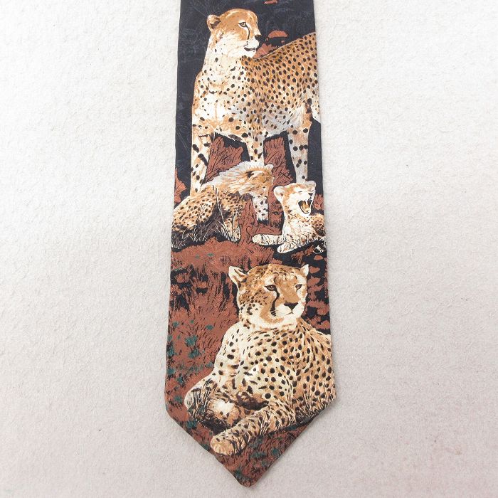 【20%OFF】中古 ネクタイ 90年代 90s ヒョウ シルク USA製 黒他 ブラック 25jul15