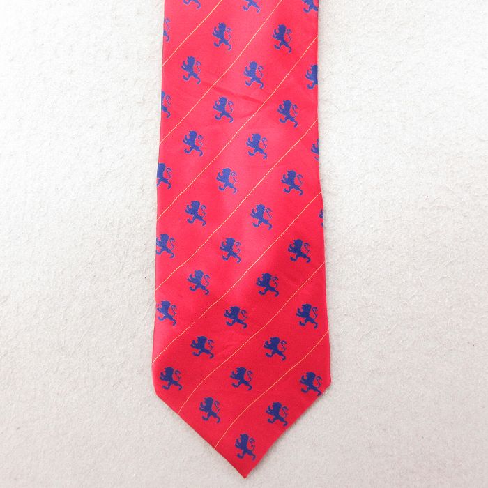 中古 ネクタイ ライオン シルク 赤 レッド 25jul15