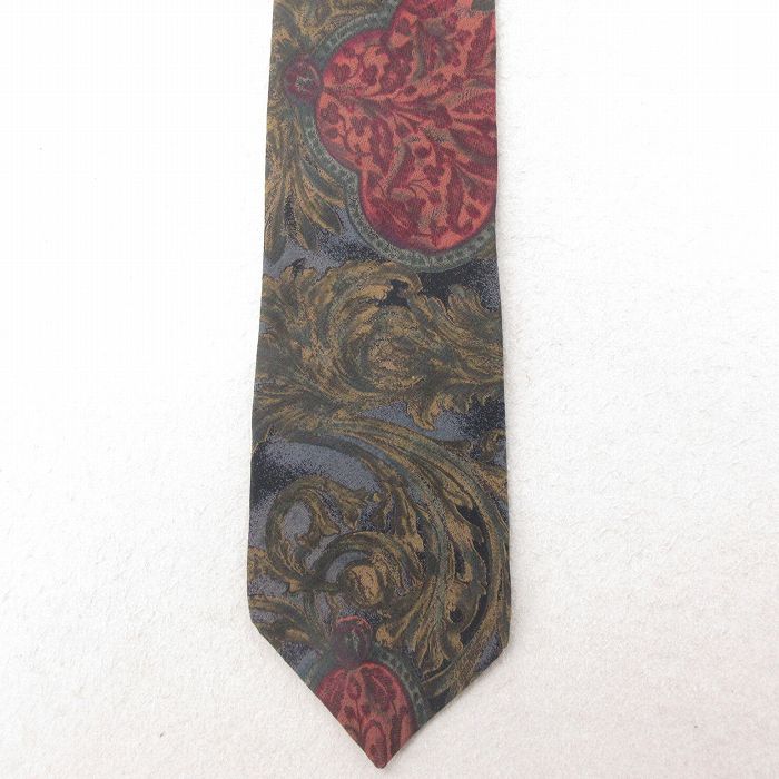 中古 ネクタイ 花柄 シルク グレー他 25jul15