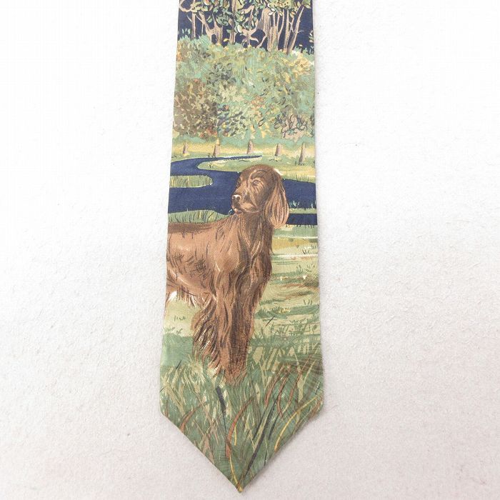 【50%OFF】中古 バンヒューセン ネクタイ 90年代 90s 犬 シルク USA製 緑他 グリーン 【spe】 25jul15