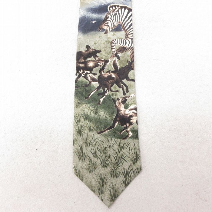 【20%OFF】中古 ネクタイ 90年代 90s シマウマ シルク USA製 緑他 グリーン 25jul15