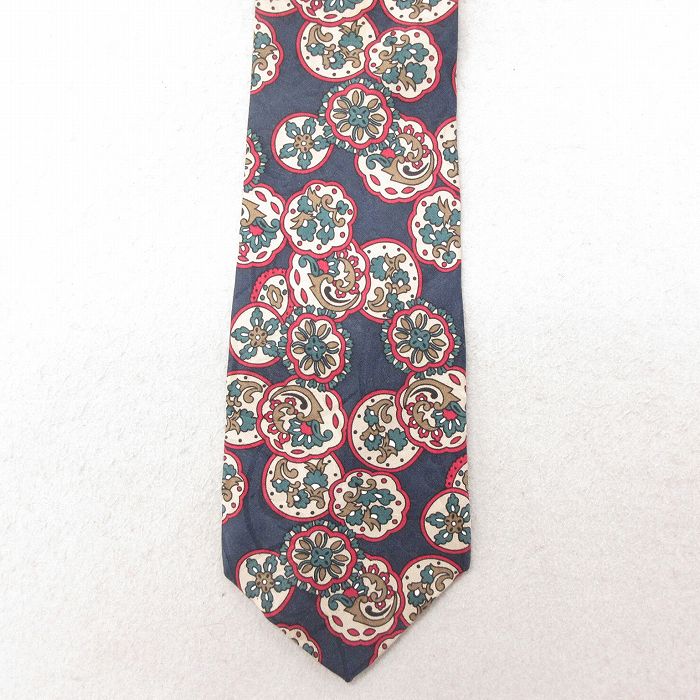中古 ネクタイ 90年代 90s 花柄 シルク USA製 紺 ネイビー 25jul15