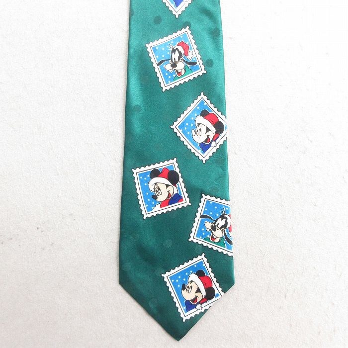 中古 ネクタイ 90年代 90s ディズニー DISNEY ミッキー MICKEY MOUSE ミニー グーフィー 緑 グリーン 25jul23