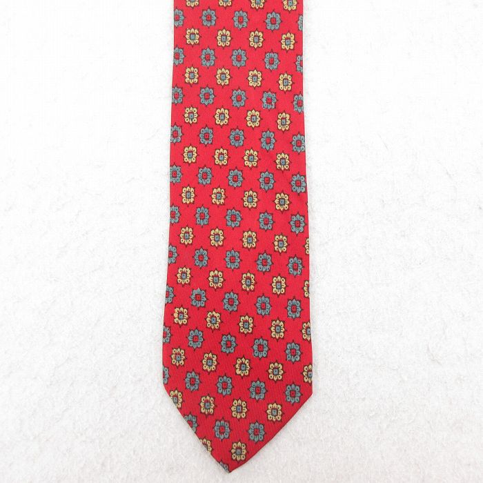 中古 ネクタイ 80年代 80s 花柄 シルク イングランド製 エンジ 25jul26