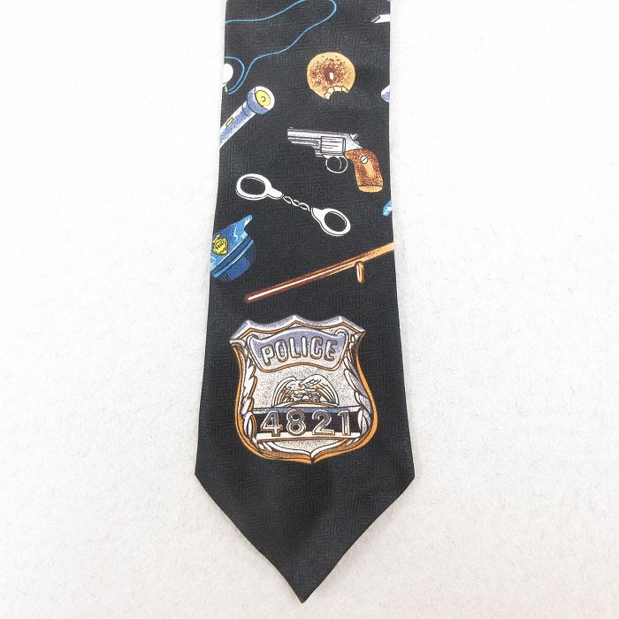中古 ネクタイ 90年代 90s ポリス 黒 ブラック 25jul26