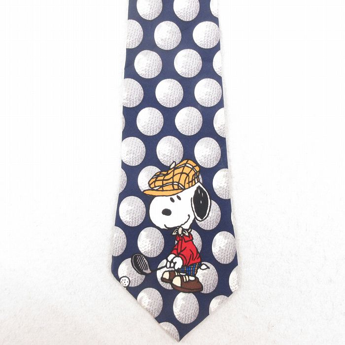 中古 ネクタイ 90年代 90s ピーナッツ スヌーピー SNOOPY シルク USA製 紺 ネイビー 25jul26