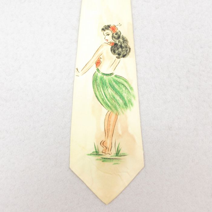 中古 ビンテージ ネクタイ 50年代 50s フラガール 薄黄 イエロー 【spe】 25jul26