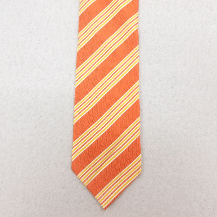 中古 BOSS ネクタイ シルク イタリア製 オレンジ ボーダー 25jul26