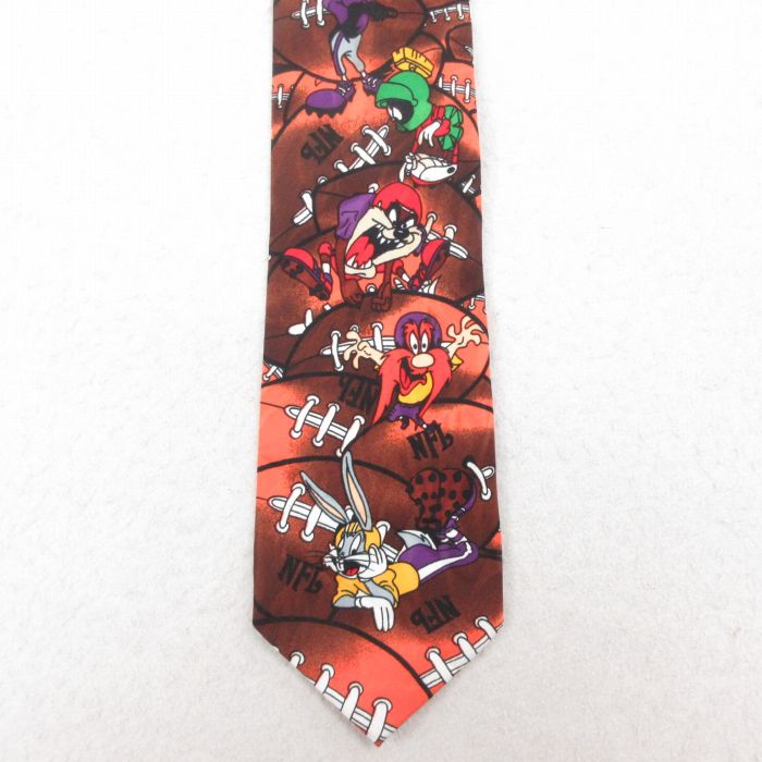 【50%OFF】中古 ネクタイ 90年代 90s ルーニーテューンズ LOONEY TUNES バッグスバニー ヨセミテサム NFL 黒 ブラック アメフト スーパーボウル 25jul26