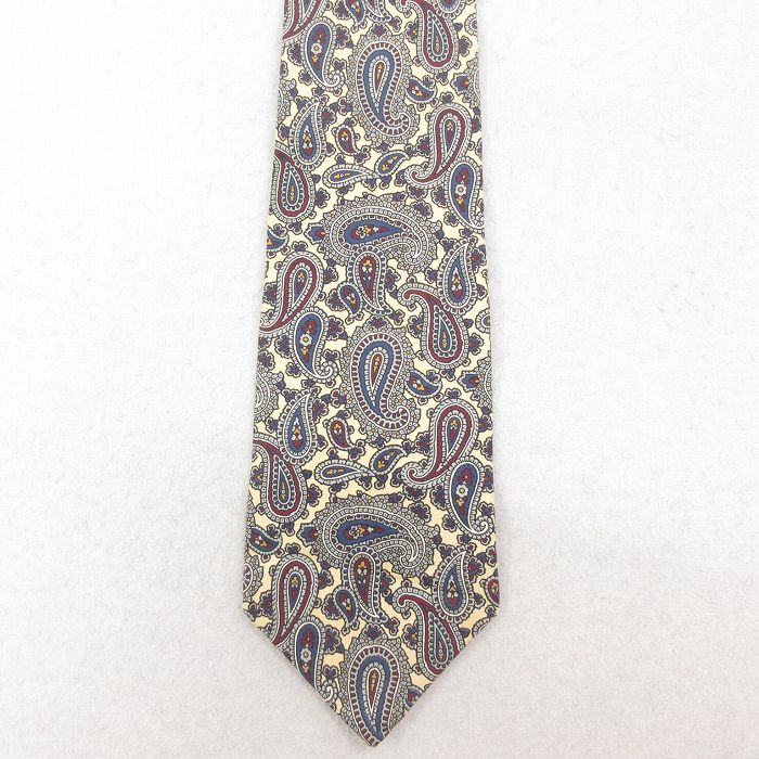 中古 ネクタイ 90年代 90s ペイズリー柄 総柄 シルク USA製 薄ベージュ カーキ 25aug02