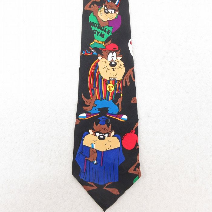 中古 ネクタイ 90年代 90s ルーニーテューンズ LOONEY TUNES タズ 黒 ブラック 【spe】 25aug02