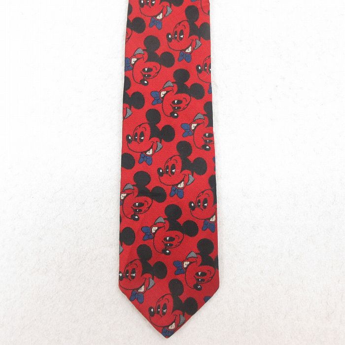 中古 ネクタイ 80年代 80s ディズニー DISNEY ミッキー MICKEY MOUSE USA製 エンジ 25aug02