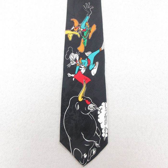中古 ネクタイ 90年代 90s ルーニーテューンズ LOONEY TUNES バッグスバニー ダフィーダック 黒 ブラック 【spe】 25aug02