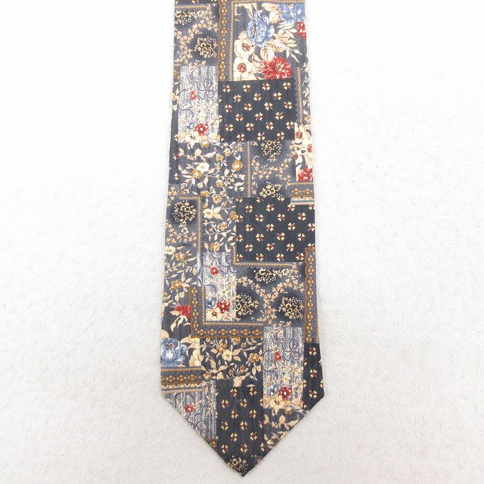 中古 バンヒューセン ネクタイ 90年代 90s 花柄 総柄 シルク 黒他 ブラック 25aug02