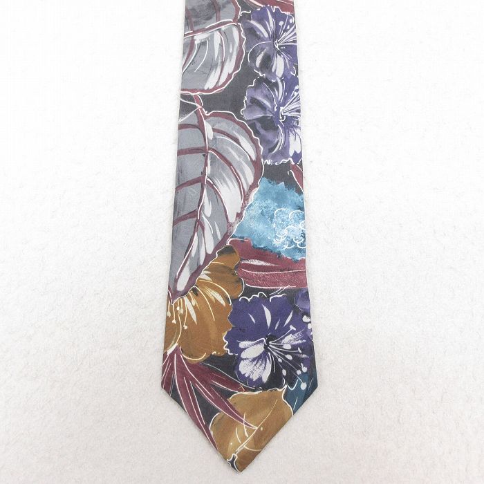 中古 ネクタイ 90年代 90s 花柄 総柄 USA製 エンジ他 25aug02